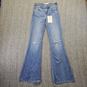 Hidden Los Angeles Happi Flare Jeans Low Rise Medium Dark Size 25 Distressed